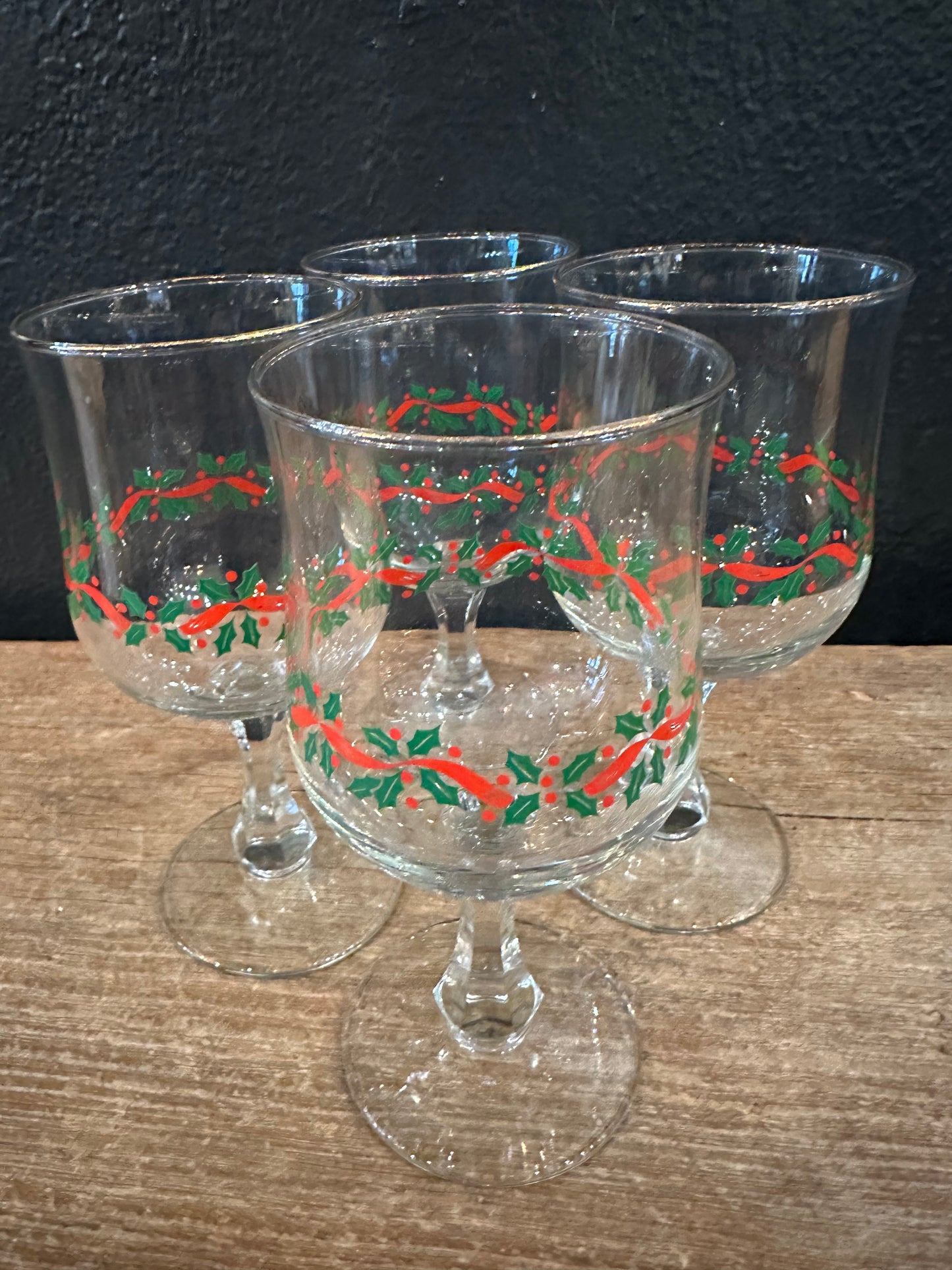 Vintage Libbey Holly Berry Wine Glasses | Set Of 4