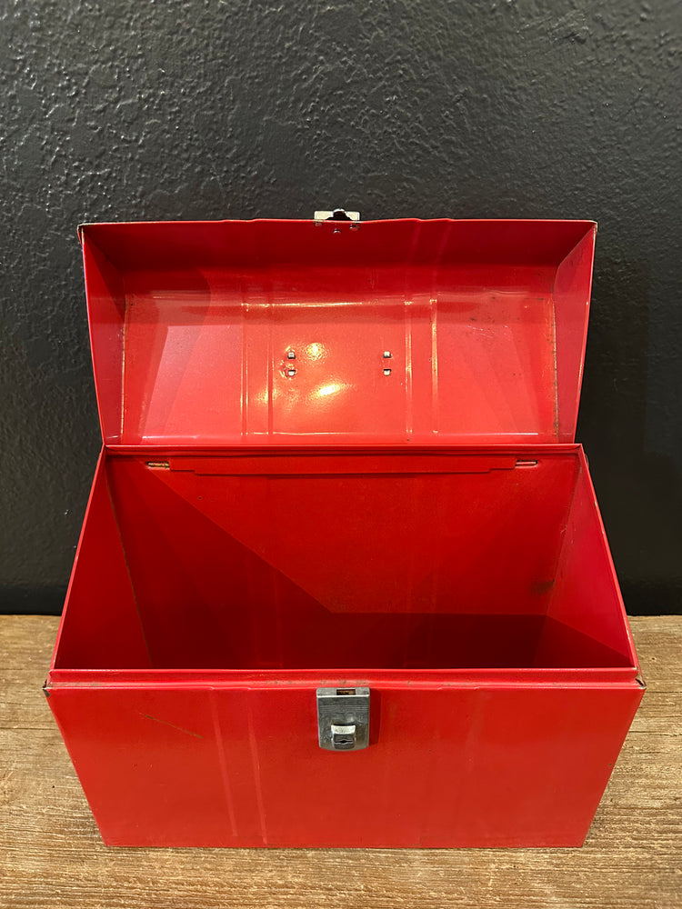 Vintage Red Metal Storage Box