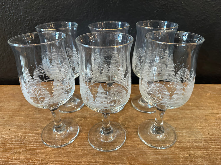 Vintage Winter Wonderland Stemmed Wine Glasses | Set Of 6