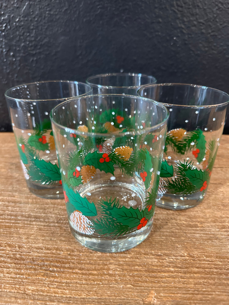 Vintage Rocks Glasses | Pinecone Themed | Set Of 4