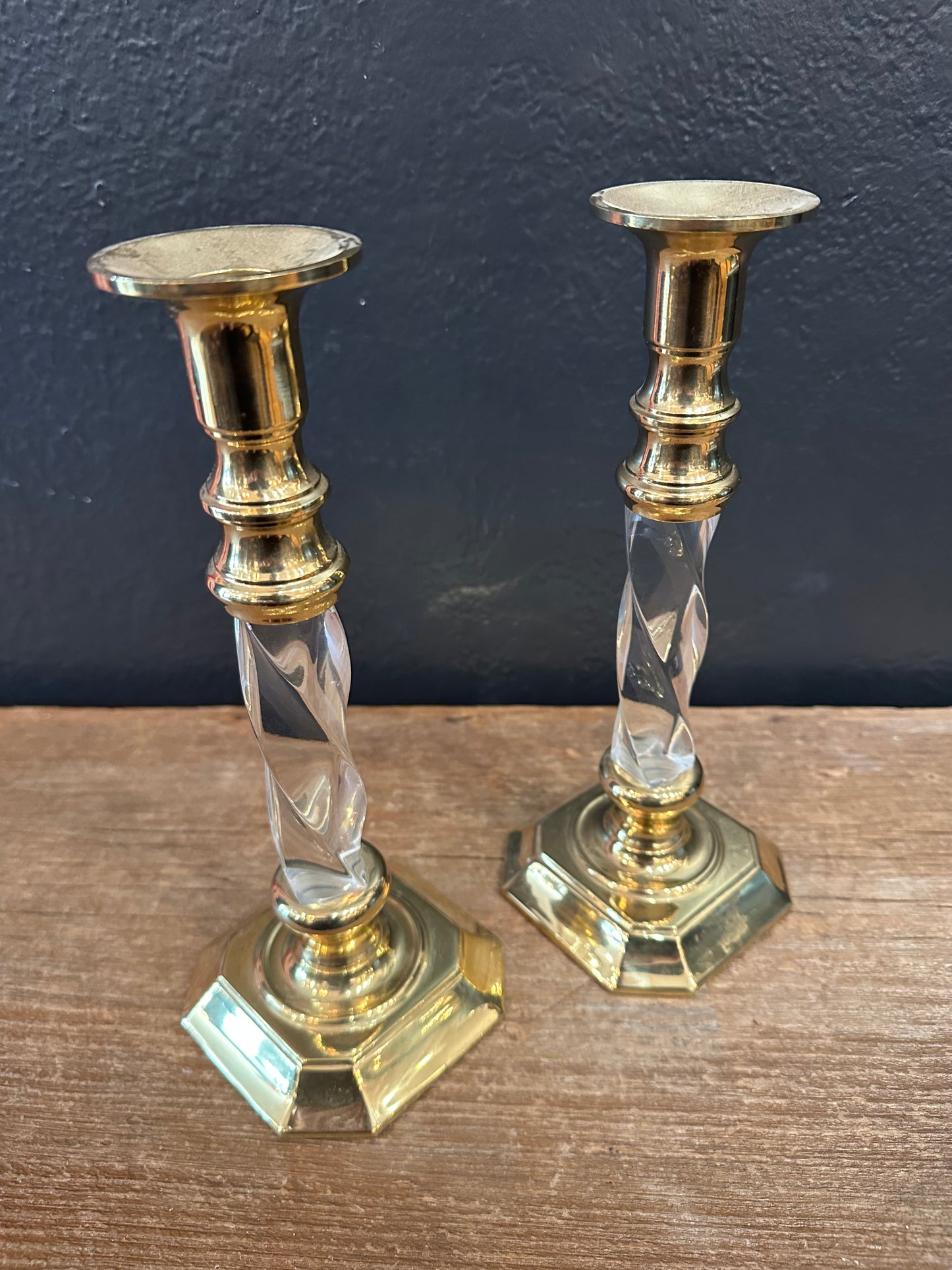 Vintage Brass & Lucite Candlesticks