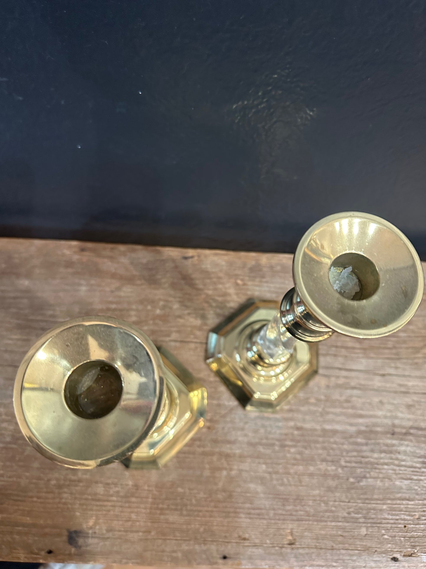 Vintage Brass & Lucite Candlesticks