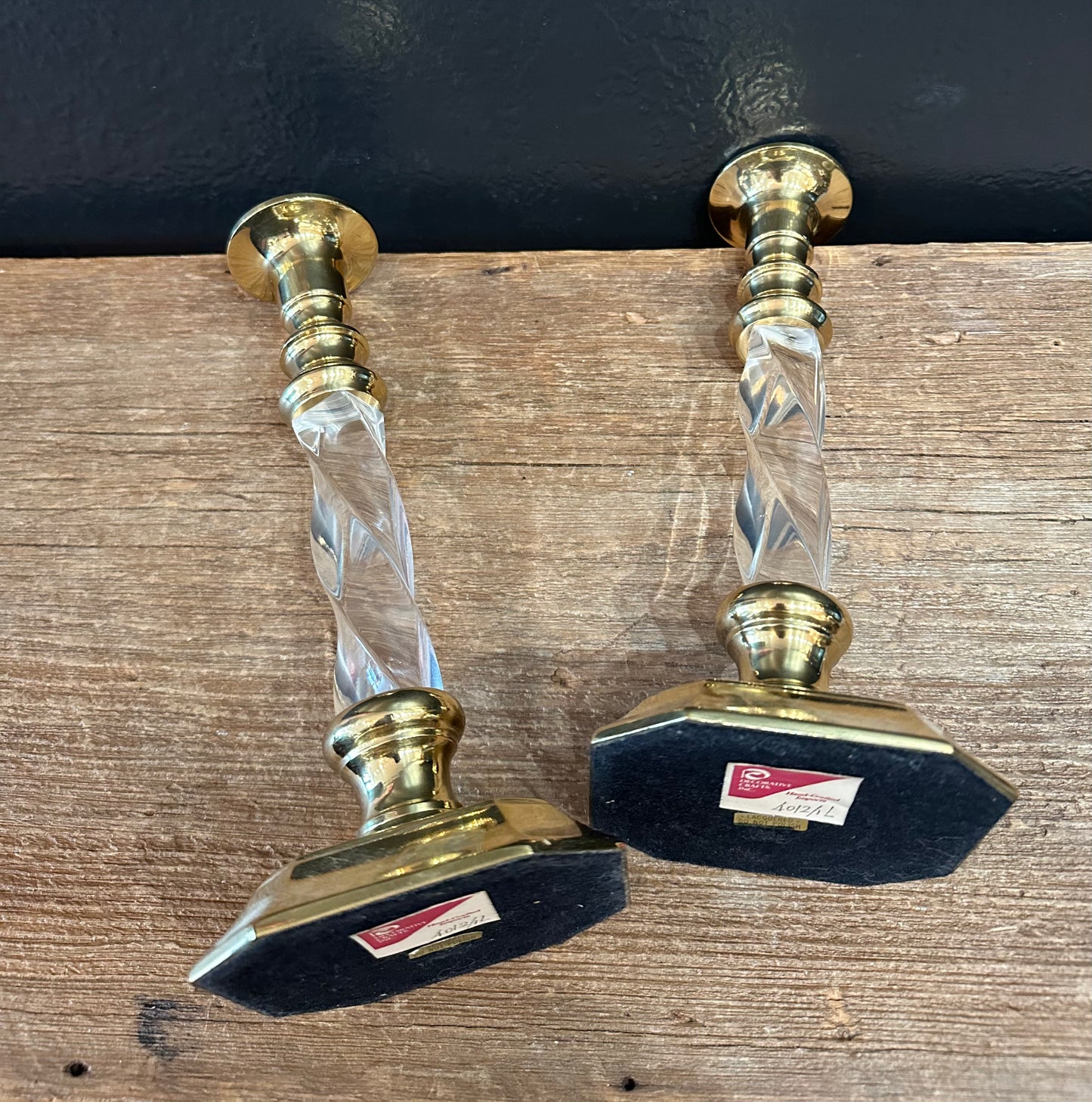 Vintage Brass & Lucite Candlesticks
