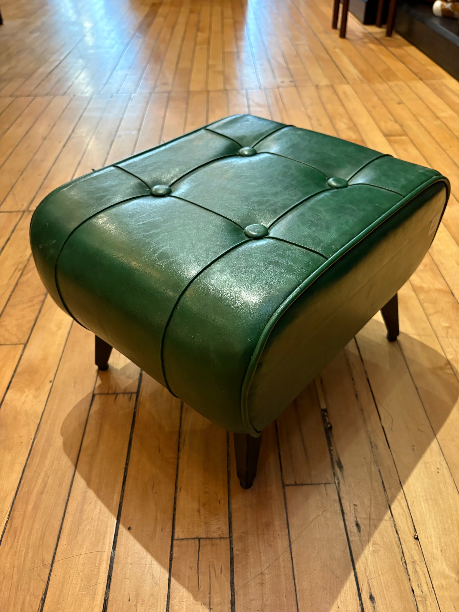 Vintage Green Button Tufted Footstool
