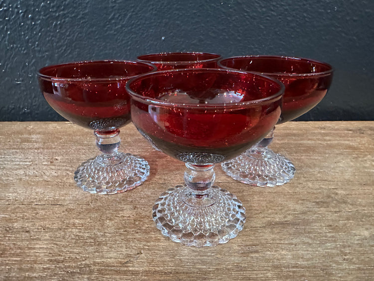 Vintage Royal Ruby Red Coupe Glasses | Set of 4
