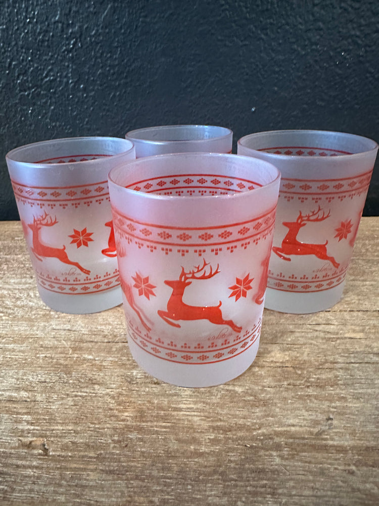 Vintage Culver Frosted Christmas Sweater Glasses | Set Of Four