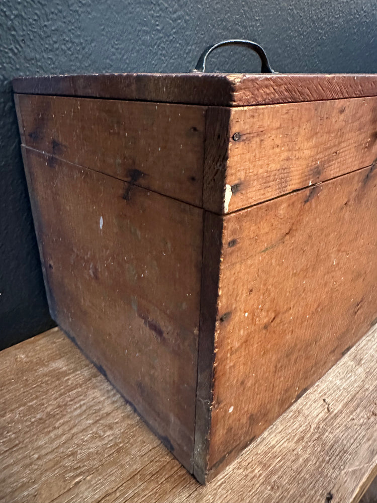 Primitive Handmade Wood Box With Handle