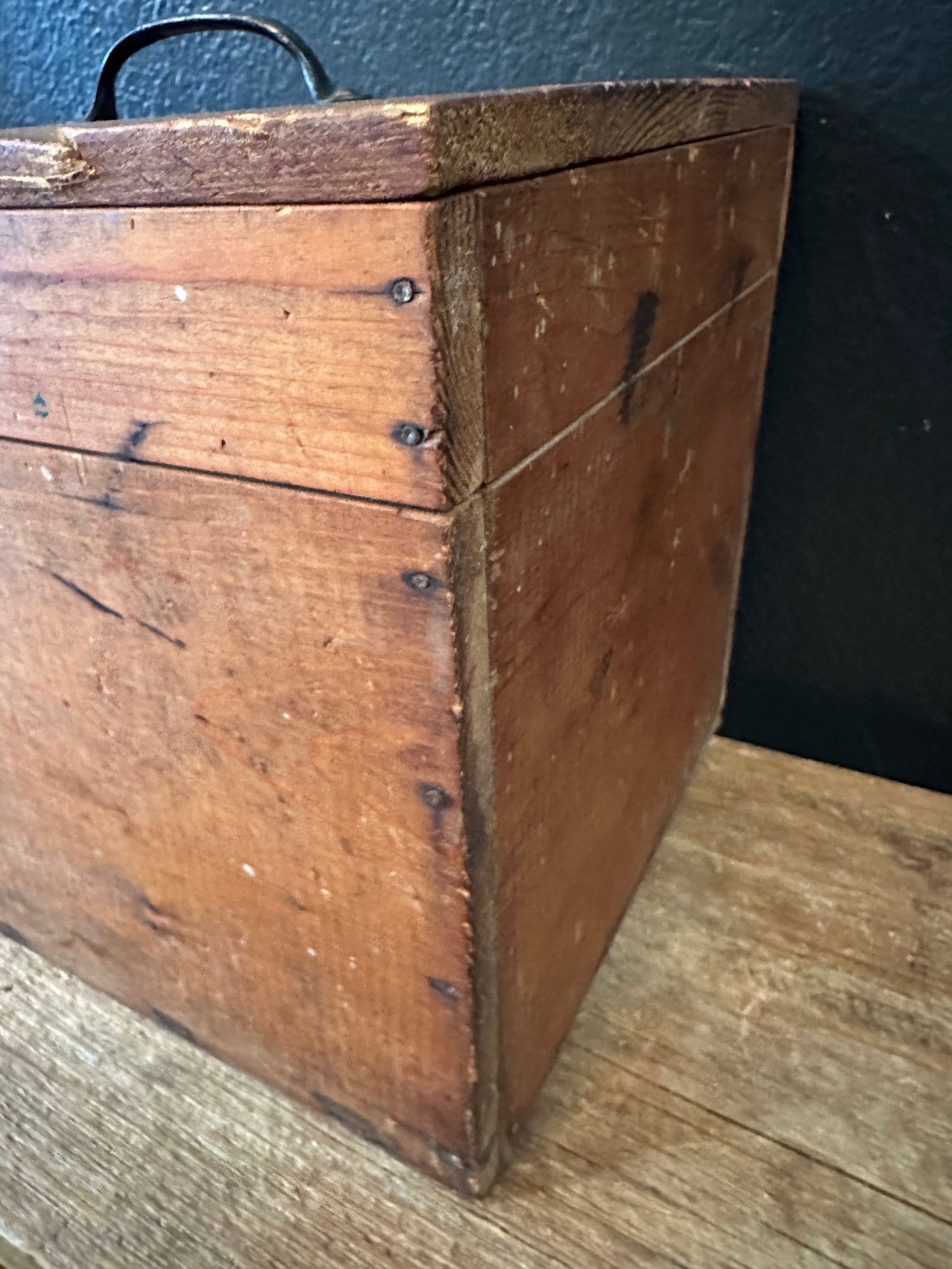Primitive Handmade Wood Box With Handle