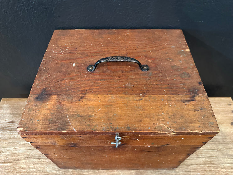 Primitive Handmade Wood Box With Handle