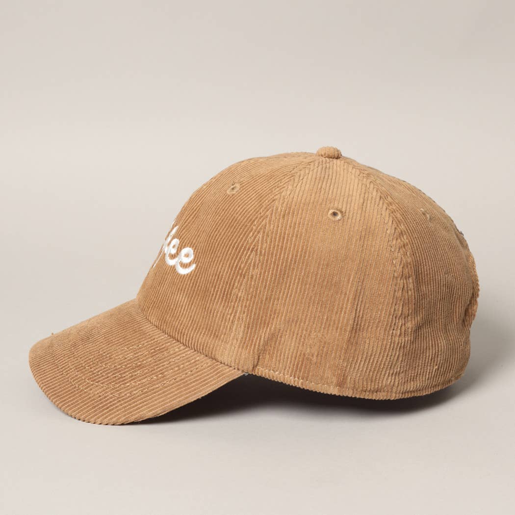 Coffee Embroidered Corduroy Hat
