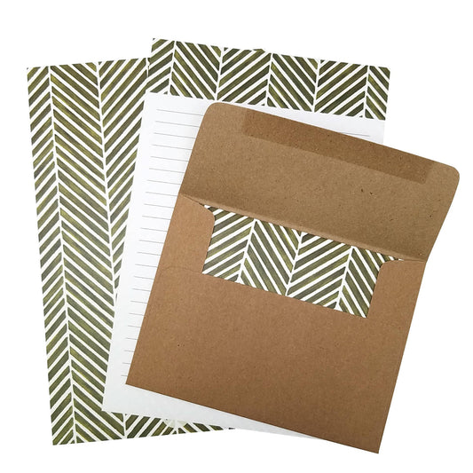 Green Herringbone Stationery Set