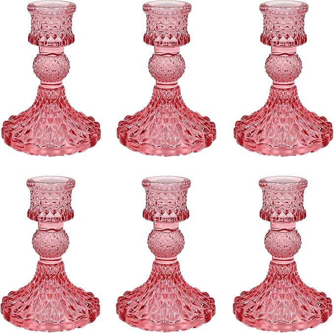 Pink Glass Candlestick Holder