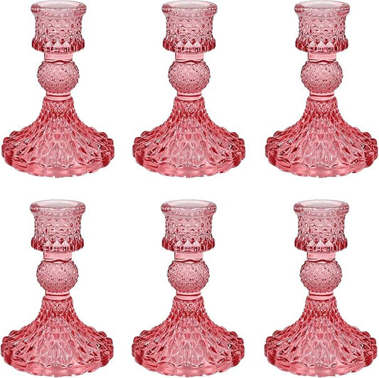 Pink Glass Candlestick Holder