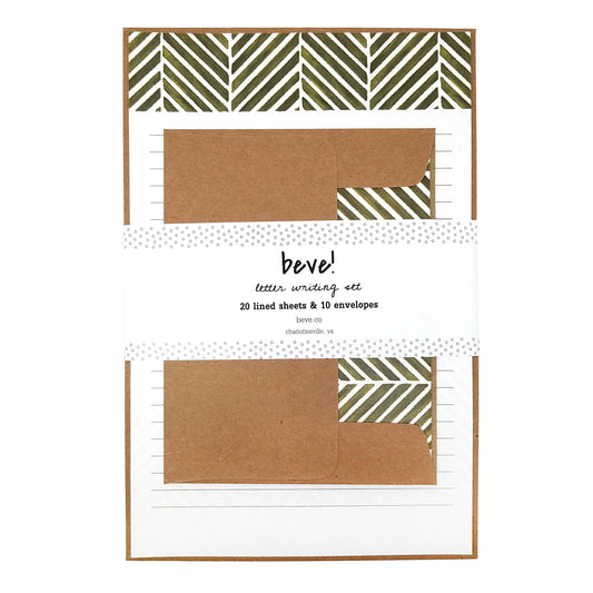 Green Herringbone Stationery Set