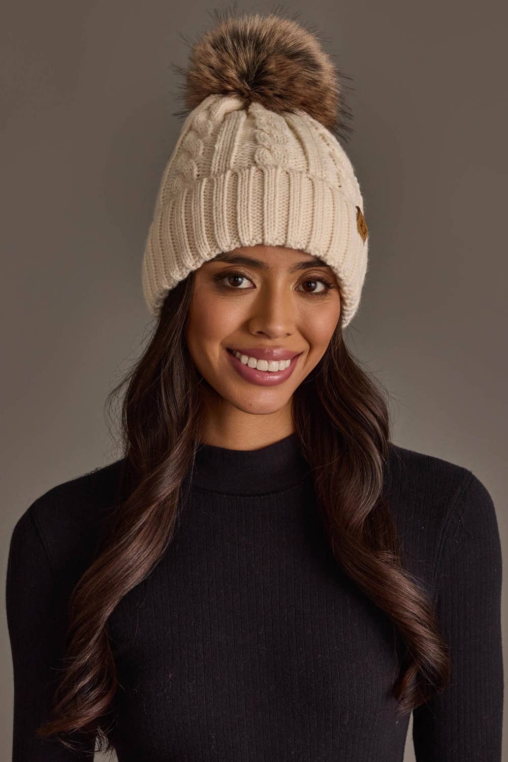 Cream Cable Knit Pom Hat