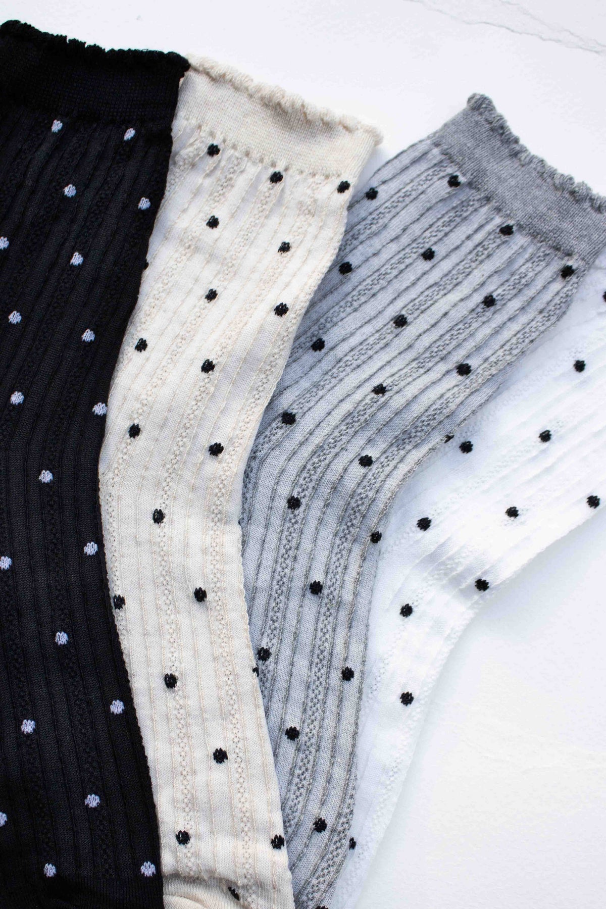 Polka Dot Ribbed Crew Socks
