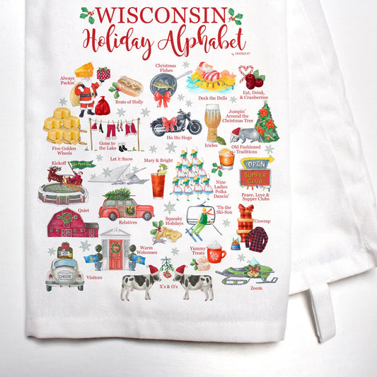 Wisconsin Holiday Alphabet Tea Towel