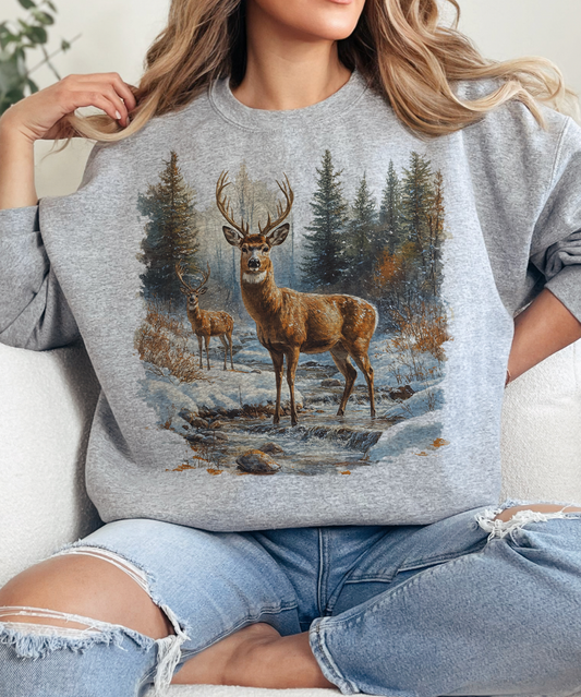 Retro Deer Scene Crewneck