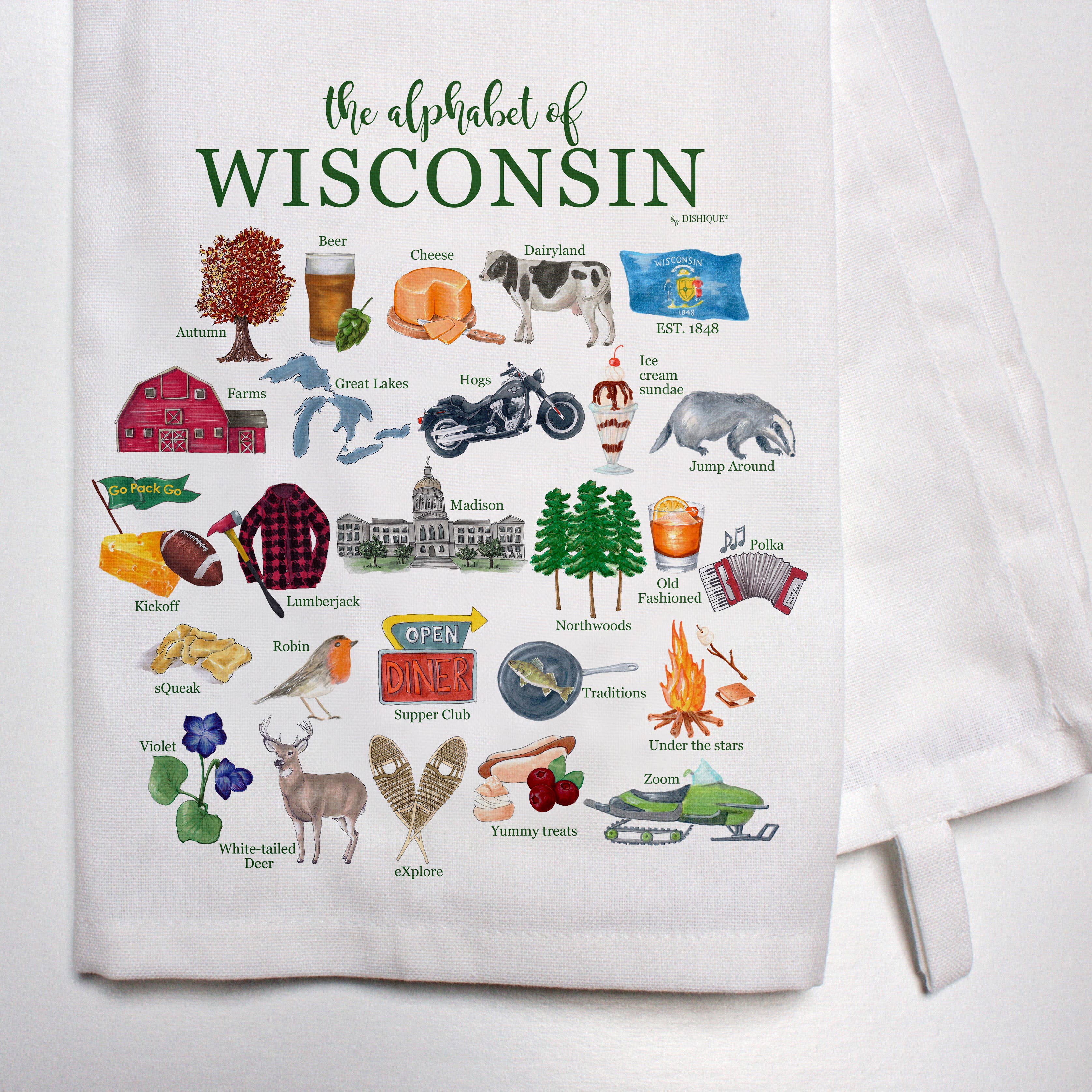 Wisconsin Alphabet Tea Towel