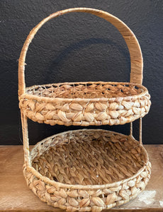 Two Tiered Wicker Stand